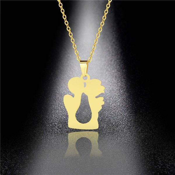 

stainless steel angel kissing pendant korean couple kiss necklace female plane cutting jewelry generation, Silver