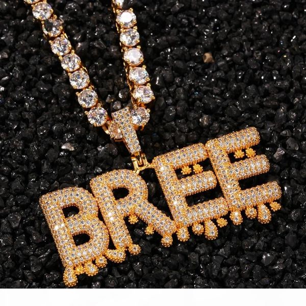 

a-z пользовательское имя малый капельное bubble letters ожерелья подвеска с free 24inches rope chain мужчины циркон hiphop ювелирные изделия, Silver