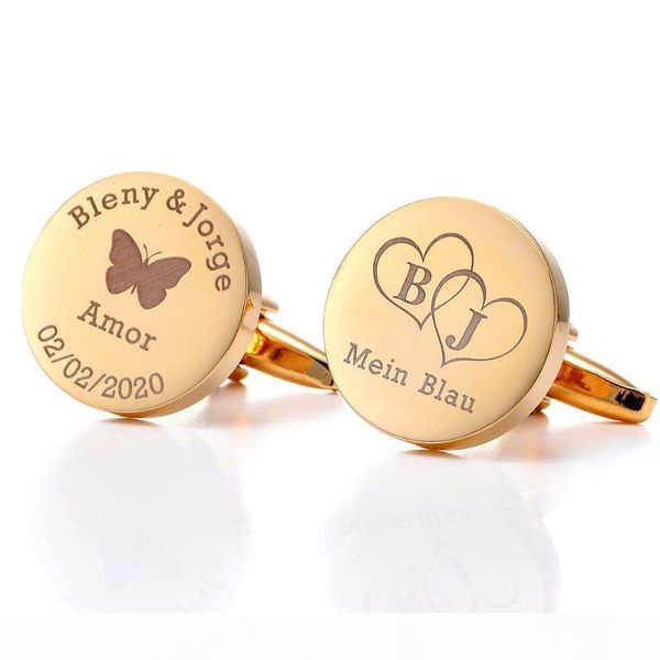 

персонализированные золото запонки свадьба жених подарки индивидуальный костюм рубашка запонки женщин ювелирные изделия человек манжету butt, Silver;golden