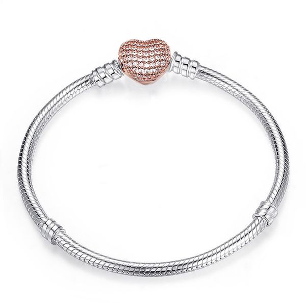 

17-21cm 3mm snake bone bracelet rose gold heart-shaped clasp crystal charm bracelet jewelry, Black