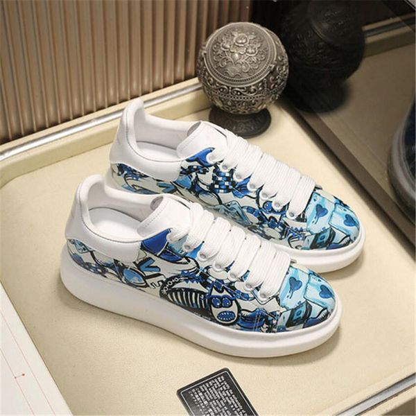 

20ss mens women casual shoes genuine leather sneakers luxury trendy trainer graffiti leather platform shoes flat chaussures mq0406, Black