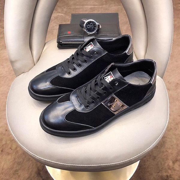 

2021u summer new leather men 's personality color matching wild low -shoes ,fashion casual sports shoes original box packaging 38, Black