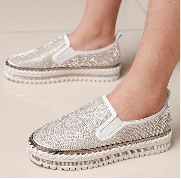 

women flats crystal ladies glitter bling loafers flat platform fashion woman spring casual moccasins female shoes 2020, Black