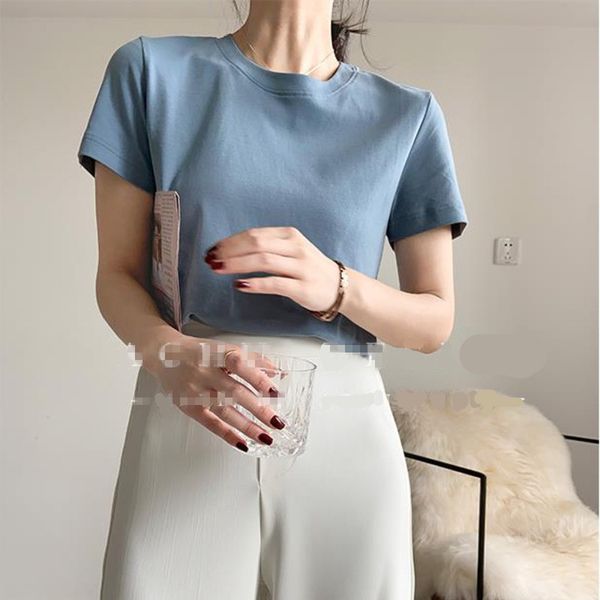 

women's t-shirt round collar soft cotton woman t-shirts 2021 spring summer fashion solid color basic 5 colors, White