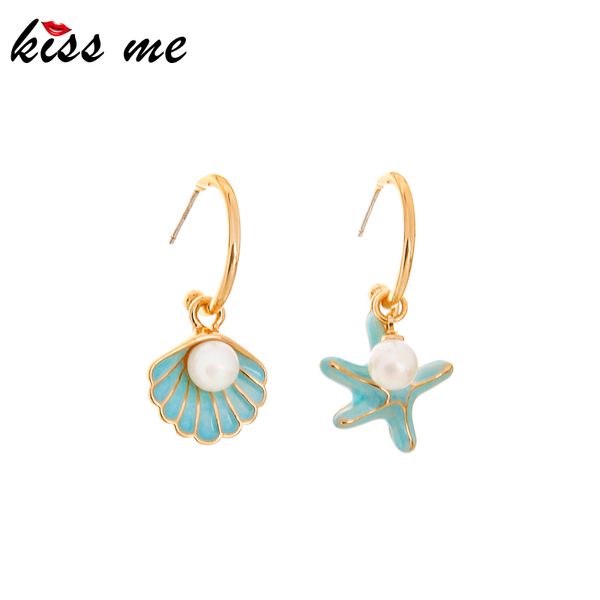 

kissme 2020 summer beach style drop earrings for women colorful enamel starfish shell acrylic pearl earrings fashion jewelry, Silver