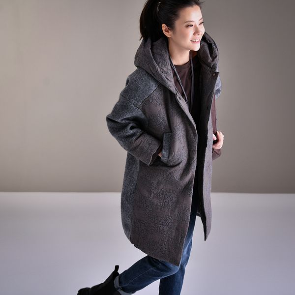 

micoco w886b korean version of loose hooded lady's winter coat, Black