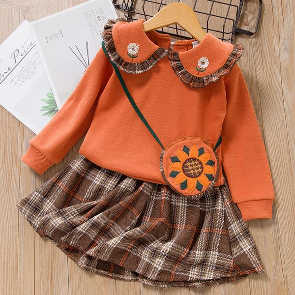 

малыш девушки одежда подсолнечных печати двухсекционный sunflower set детские нагрудная печать top + классический плед юбки посыла мешок пле, White
