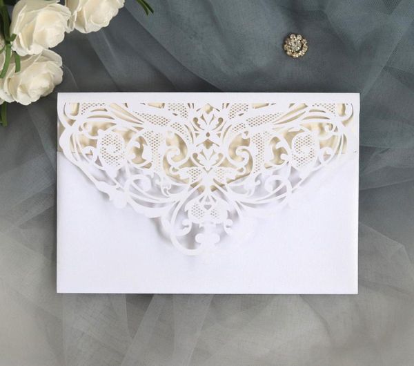 

greeting cards blue white elegant hollow laser cut wedding invitation card customize pocket business party supplies