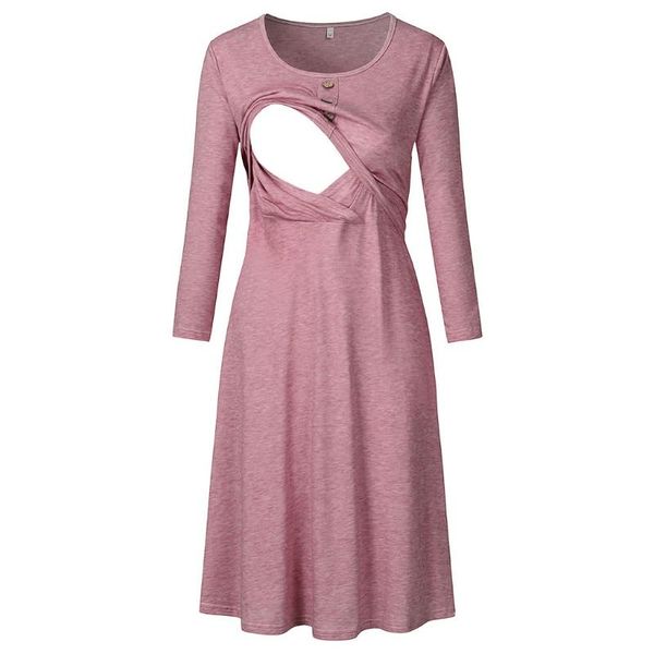 

telotuny women maternity long sleeve nusring breastfeeding dress pregnant solid button nightwear dress sleepwear clothes zo31, White