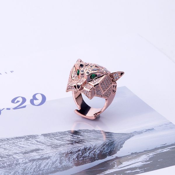 

leopard head ring men diamond animal gem rings retro party wedding gift accessories, Silver