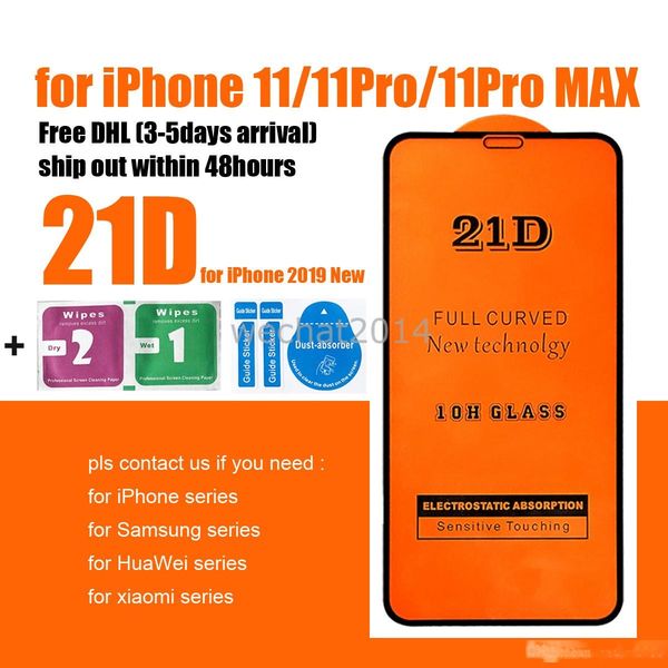 

1500pcs for iphone 11 pro max x xr xs max 21d tempered glass for iphone 6 6s 7 8 plus screen protector glass