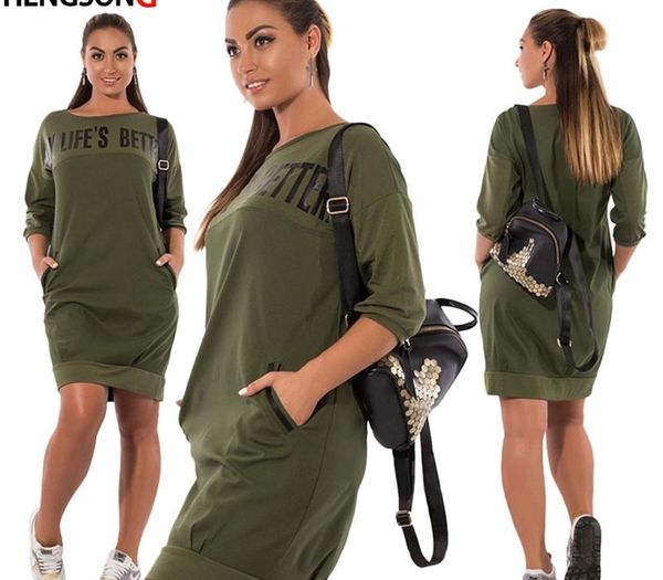 

plus size 6xl women's dresses letter print casual autumn dress three-quarter sleeve o neck straight women clothing vestidos, Black;gray