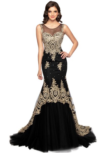 

русалка пром платья vestidos де fiesta элегантный кружева вечернее платье sheer шеи аппликация тюль длинные формальное dreess знаменитости p, Black