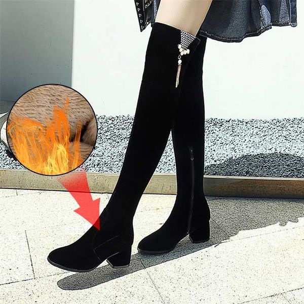 

plus size 34-43 fashion women's winter shoes over the knee boots faux suede brand women shoes women winter boots, Black