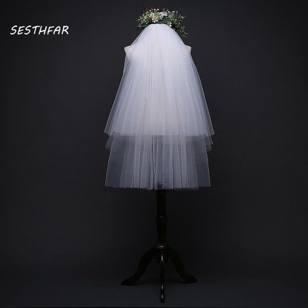 

double dress comb veils for with short yarn beige bride layers wedding bridal white simple iedvr, Black