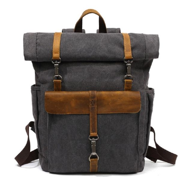 

backpack m245 arrive fashion canvas leather backpacks 14" lapdaypack for traveling teenager back pack student computer rucksacks