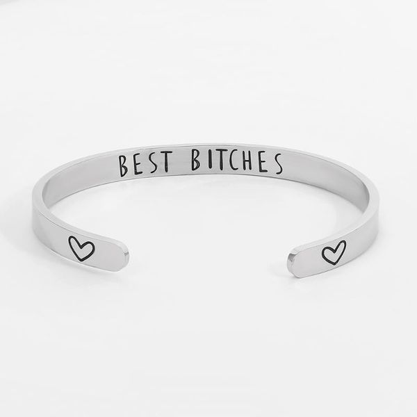 

wholesale stainless steel bracelet "bitches" heart-shaped bracelet female jewelry gift inspirational opening, Black