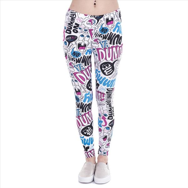 

brand new fashion women leggings dummy doodle printing leggins fitness legging high waist woman pants, Black