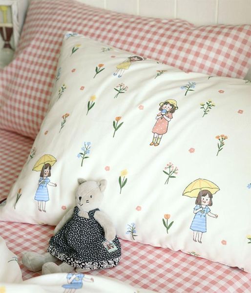 

cute cartoon pink girl flower bedding set teen kid,cotton twin full  double home textile bed sheet pillow case duvet cover