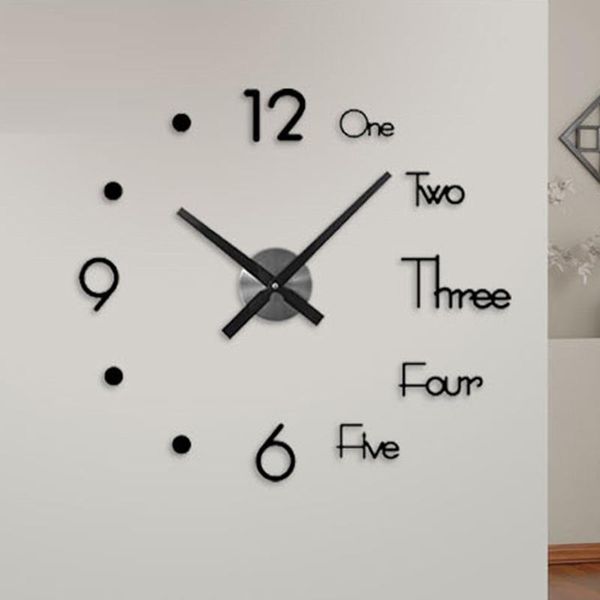 

large diy wall clock 3d frameless mute acrylic mirror surface wall clock stickers for living room bedroom home decoration