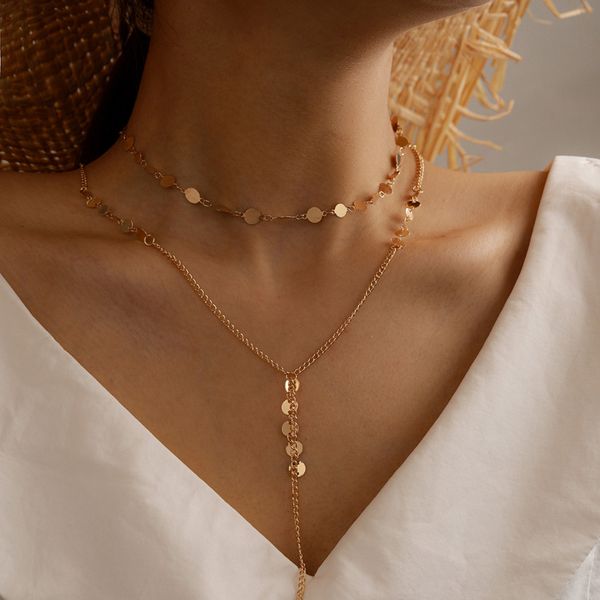 

tocona elegance gold color wafer long chain necklace for women charming multi-layer simple style party jewelry gift 14125, Silver