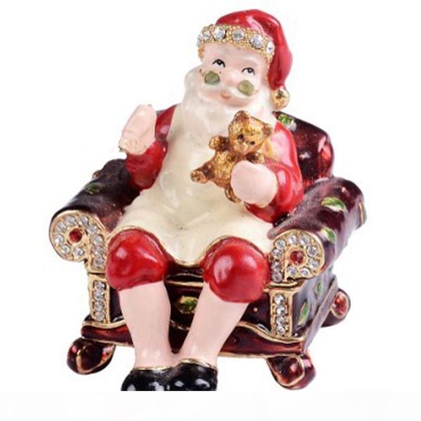 

christmas santa claus faberge trinket & jewelry box metal crafts birthday christmas decoration gifts, Black;white