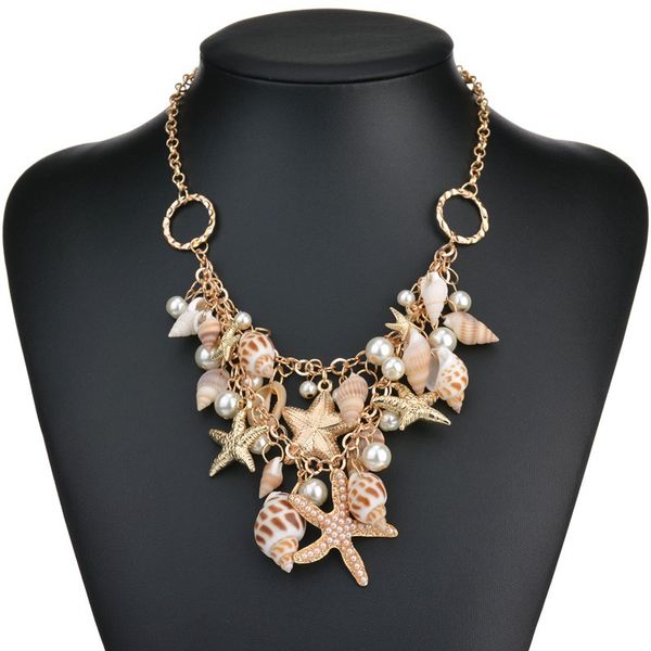 

luokey summer beach starfish shell раковины ожерелья big себе ocean seashell cowrie ожерелье boho ювелирные изделия аксессуары, Silver
