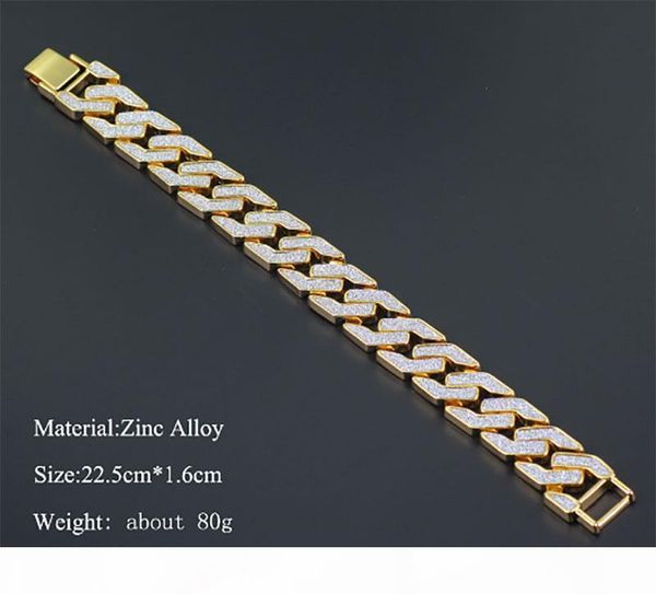 

h 2 colors new hip hop iced out gold silver men bracelet bangle bling bling full of rhinestone hip hop jewelry 22 .5cm length, Black