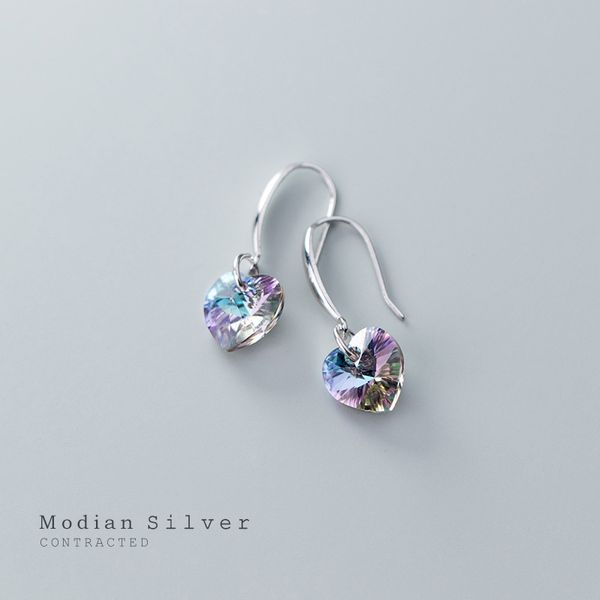 

dangle & chandelier modian authentic 925 sterling silver charm ear heart shape rainbow crystal earrings for women lady fashion jewelry gift