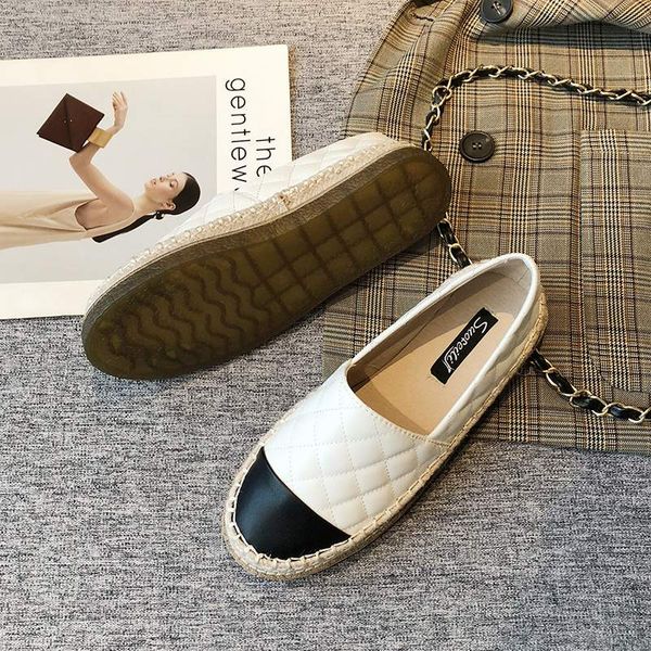 

plaid women flat shoes patchwork fishermans shoes straw bottom rubber sole antiskid flats espadrilles lady z315, Black