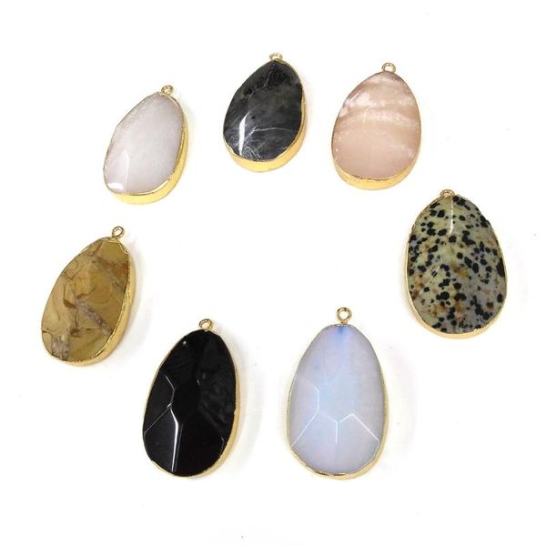 

drop-shaped cut picture stones pendant necklace reiki healing natural stone amulet diy jewelry gift size 24x41mm, Bronze;silver