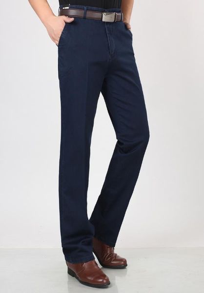 

new arrival casual fashion high waist jeans zipper deep crotch smart casual cotton loose men plus size 30-38 39 40 41 42, Blue