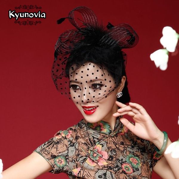 

kyunovia beautiful black/white/red/pink/purple birdcage bridal flower feathers fascinator bride wedding hats face veils fw12