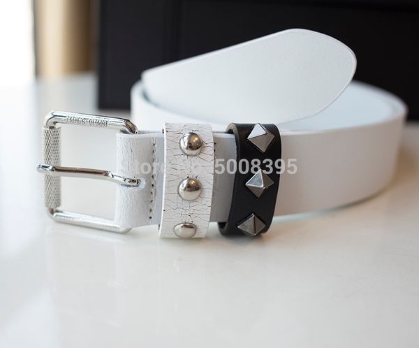 

elfstyle] - white titanium clay leather belt with studs detail fashion dress belt, Black;brown