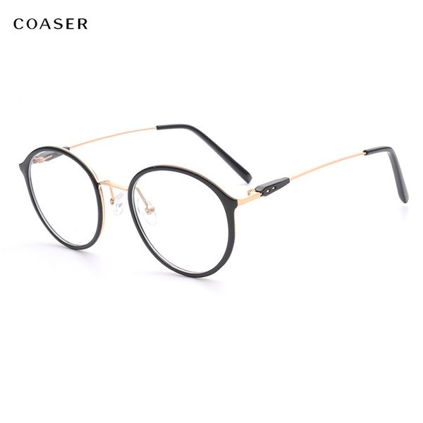 

coaser super light round vintage metal tr90 women optical prescription glasses frame suit myopia eyewear spectacles, Black