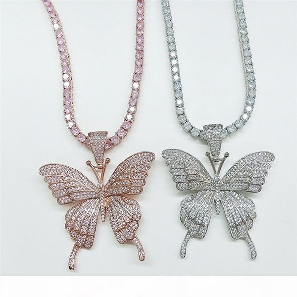

подвеска бабочка unisex мужчины женщины моды ожерелья позолоченные iced out bling cz с cz теннис цепи ожерелье для мужчин женщин горячий под, Silver