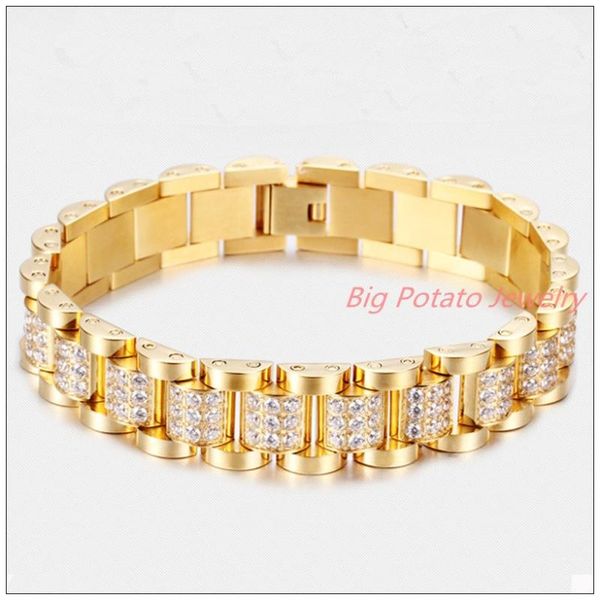 

7.67"*13mm 53g new cz stone gift 316l stainless steel gold tone link chain womens girls bracelet bangle, Black
