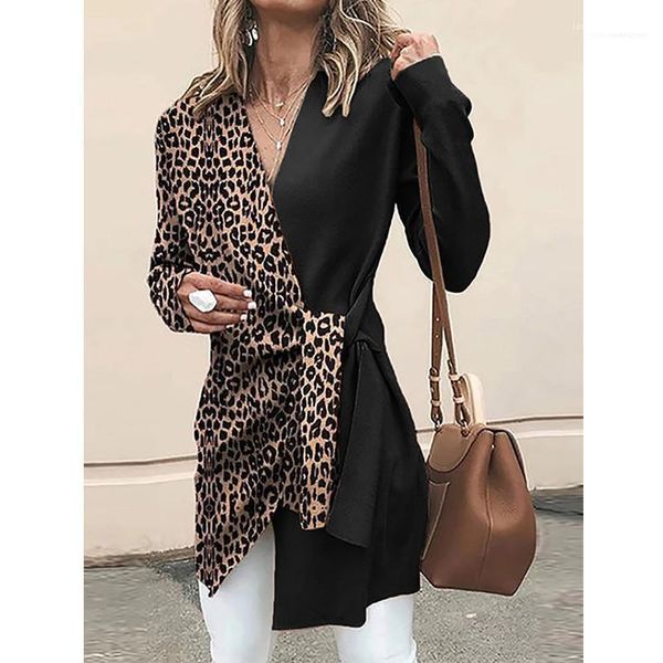 

v neck casual tees designer womens shirts fashion leopard pattern long sleeve, White
