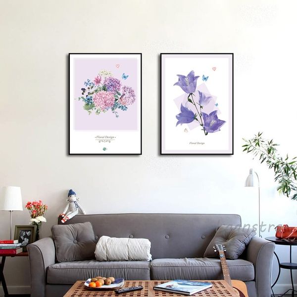 

nordic elegant simple purple trumpet flower holding flower canvas oil painting home wall decoration hanging picture frameless