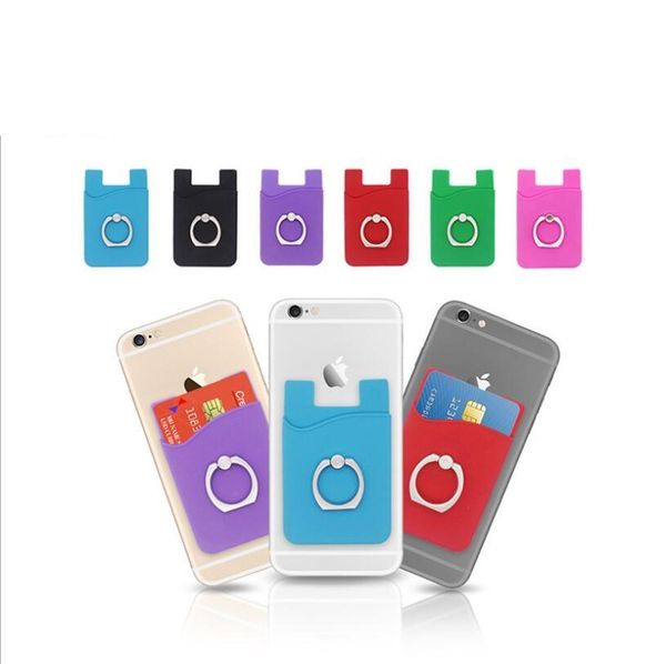 

cgjxssilicone wallet credit card holder phone 3m sticker with phone ring card money slot wallet pouch for iphone samsung htc universal