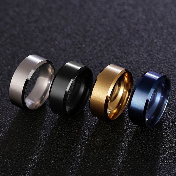 

316l stainless steel polished ring men women fashion jewelry wedding engagement band rings gold/silvery/black color, Golden;silver