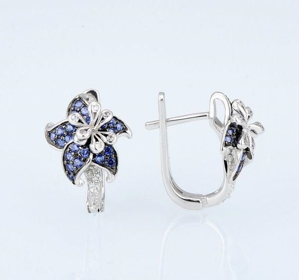 

santuzza silver earrings for woman pure 925 sterling silver blue star flower cubic zirconia fashion jewelry01, Golden;silver