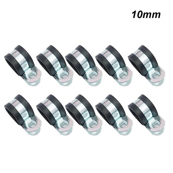 

10pcs r type fixed home rubber band hose carbon steel cable clamp lined car pipe, Golden;silver