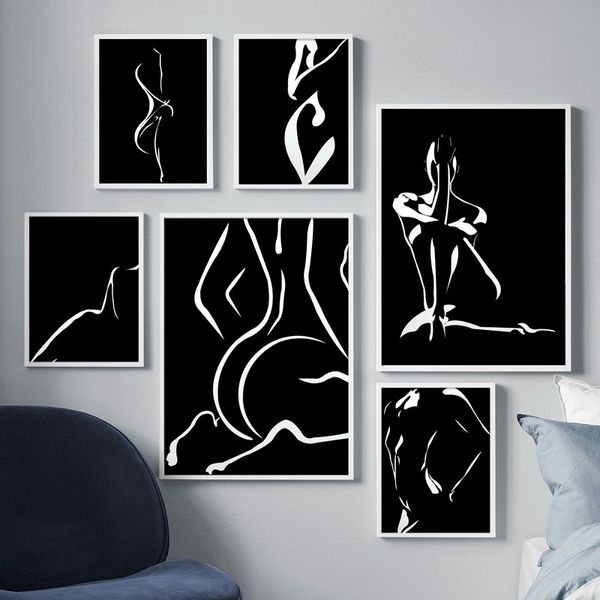 

black white woman body art modern wall art canvas painting nordic posters and prints wall pictures for living room decor