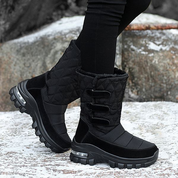 

winter women boots mid-calf down boots high bota waterproof ladies snow winter shoes woman plush insole botas mujer invierno, Black