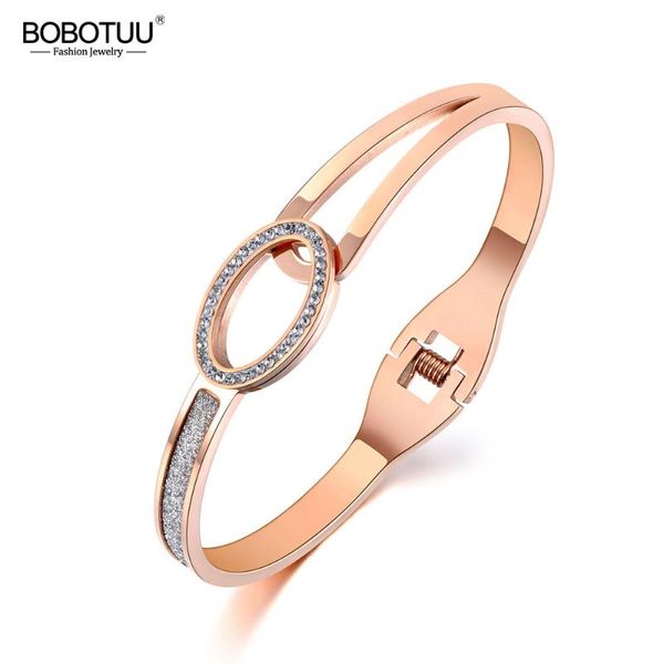 

bobotuu stainless steel oval rhinestone wedding bangles bracelet jewelry for women rose gold color anniversary day gift bb19034, Black