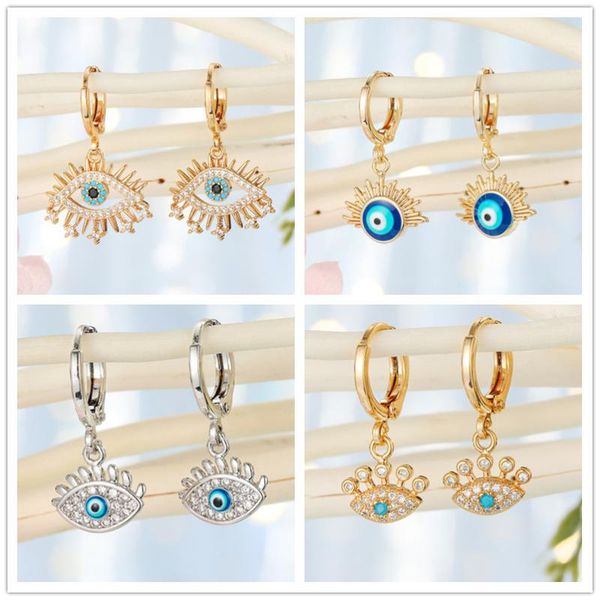 

1pair women fashion golden face eye rhinestone earrings cool punk hollow evil eye dangle earring resin pendant jewelry, Golden;silver