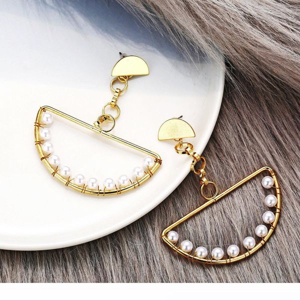 

new semi-circular watermelon pearl earrings for women girl european and american creative vintage geometric gold earrings gift, Silver