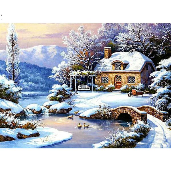 

diy diamond painting scenic diamond embroidery cross stitch pattern rhinestones round diamond mosaic kits snow house