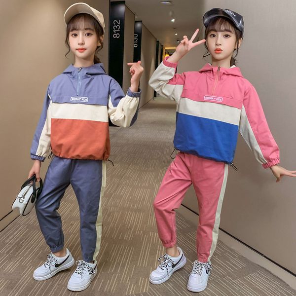 

children girls clothing set blogger push fashion multicolor patchwork baby girls outfits teenage girls casual sports suitx1019, White